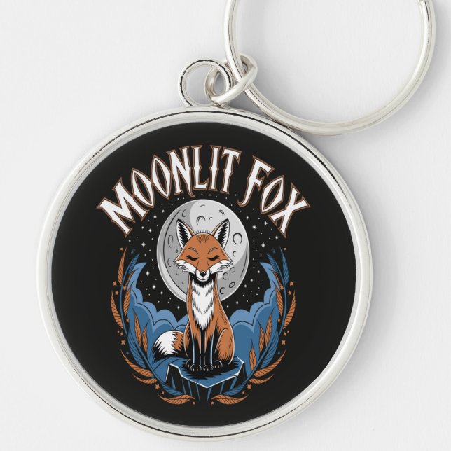 Moonlit Fox Celestial Night Keychain (Front)