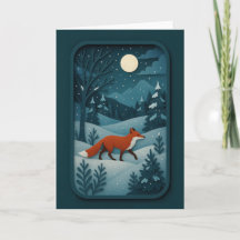 Moonlit Fox in Snowy Forest Card