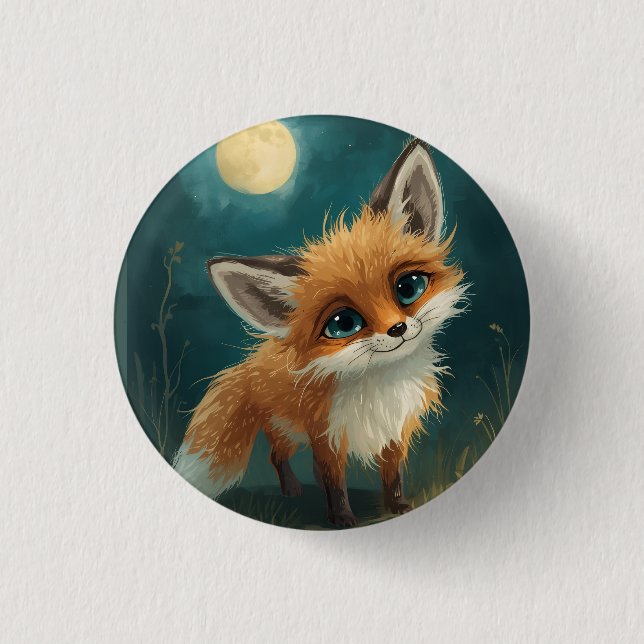 Moonlit Fox, Night Forest  1 Inch Round Button (Front)