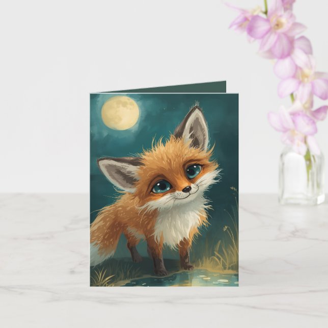 Moonlit Fox, Night Forest  Card (Orchid)