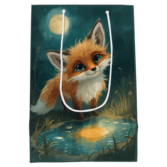 Moonlit Fox, Night Forest  Medium Gift Bag (Back)