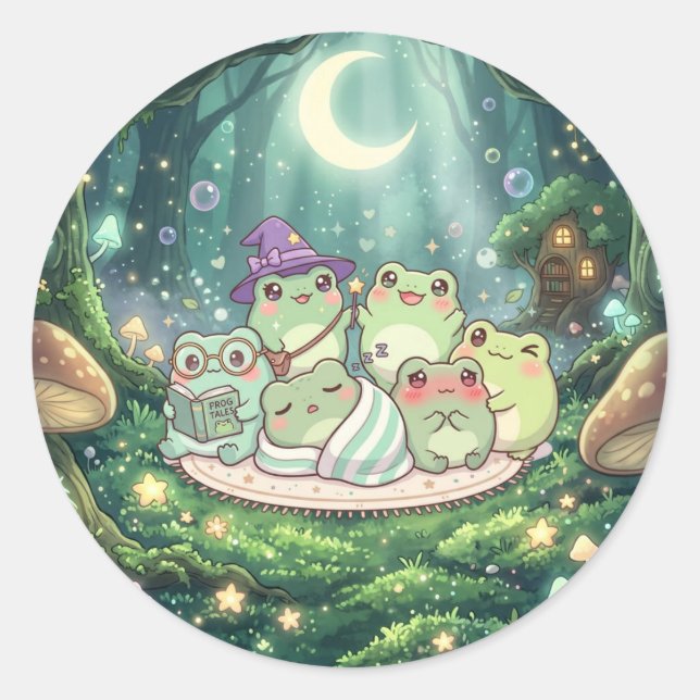 Moonlit Frog Friends Forest Sticker (Front)