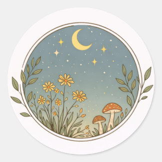Moonlit Garden Circle Design Classic Round Sticker