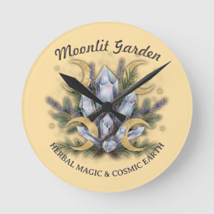 Moonlit Garden Crystal Bouquet • Herbal Magic Round Clock