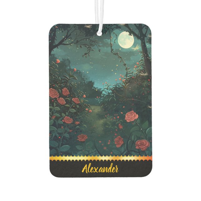 Moonlit garden path surrounded by blooming roses air freshener (Back)