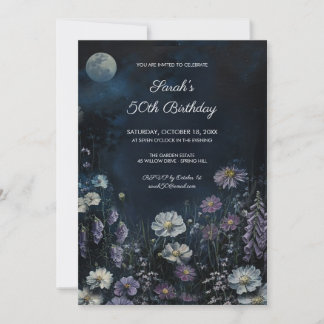 Moonlit Garden Wildflower 50th Birthday for Women Invitation