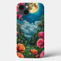 Moonlit Garden With Blooming Roses