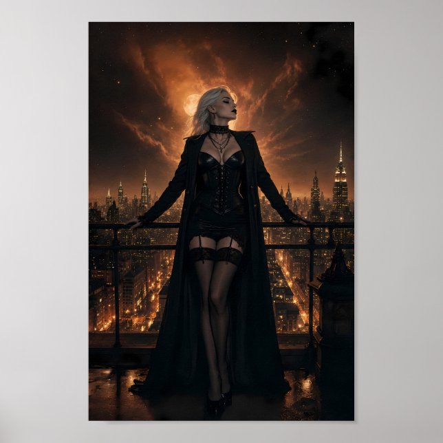 Moonlit Gothic Noir Skyline Dream Poster (Front)