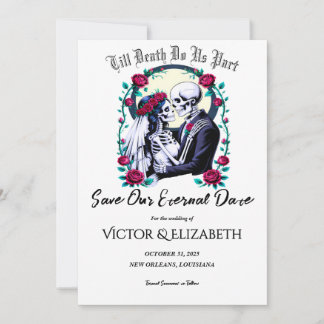 Moonlit Gothic Skeleton & Rose Wedding Save The Date