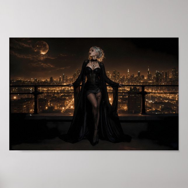 Moonlit Gothic Skyline Elegance Art Poster (Front)
