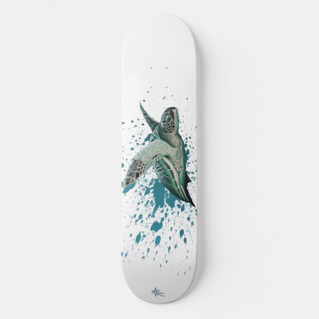 "Moonlit" Green Sea Turtle ~ Amber Marine Skateboard (Front)