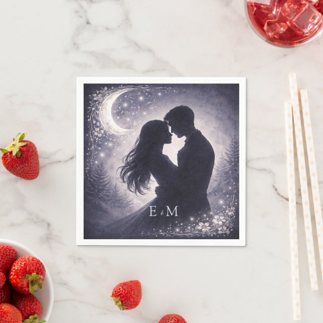 Moonlit Grove Celestial Woodland Wedding Napkin (Insitu)