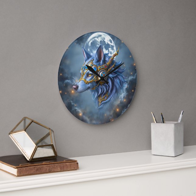 Moonlit Guardian of the Sapphire Veil.  Large Clock (Office)