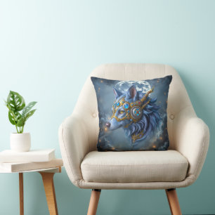 Moonlit Guardian of the Sapphire Veil. Throw Pillow