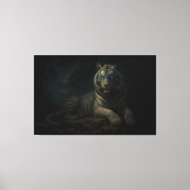 Moonlit Guardian White Tiger – Fantasy Art Canvas Print (Front)