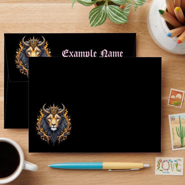 Moonlit Guardians – Cosmic lion.  Envelope (Desk)