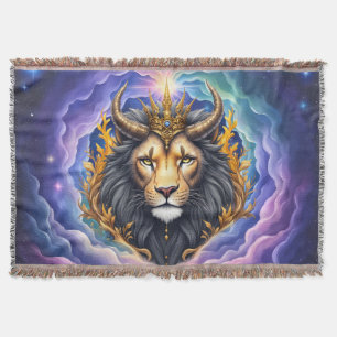 Moonlit Guardians – Cosmic lion. Throw Blanket