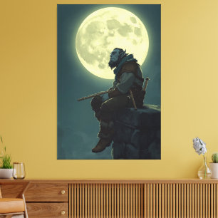 Moonlit Half Orc Bard Fantasy Canvas Print