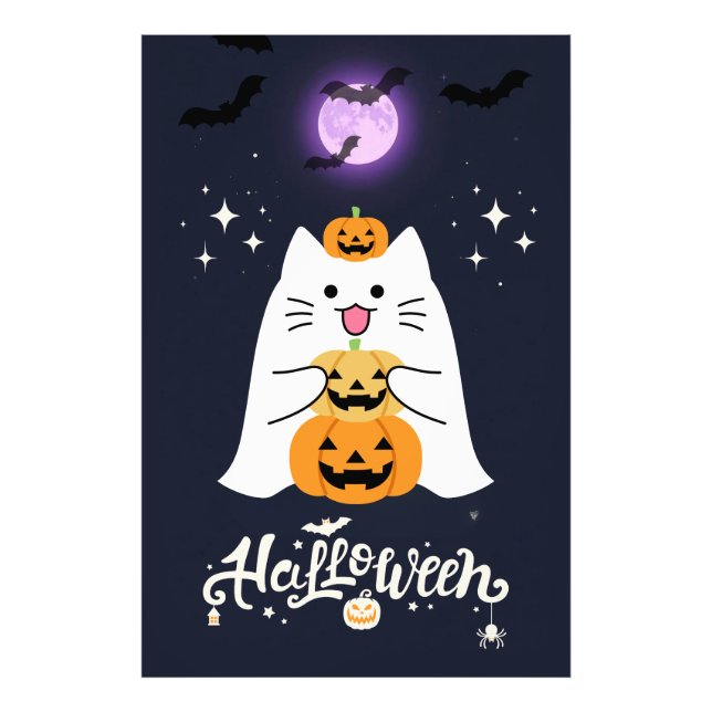Moonlit Halloween Cat – Spooky & Sweet Night Photo Print (Front)