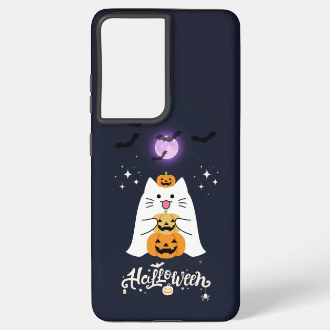 Moonlit Halloween Cat – Spooky & Sweet Night Samsung Galaxy S21 Ultra Case (Back)