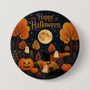 Moonlit Halloween Whiskers and Ghosts 3 Inch Round Button