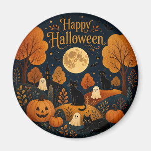Moonlit Halloween Whiskers and Ghosts Magnet
