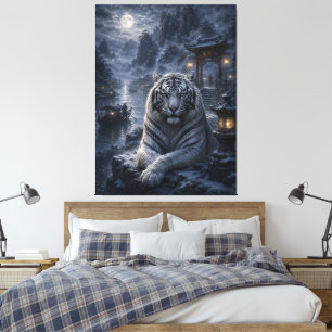 Moonlit Harbour Guardian   White Tiger Fantasy Art Canvas Print