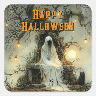 Moonlit Haunt – A Ghostly Welcome for Halloween  Square Sticker
