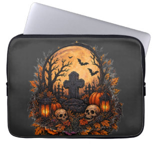 Moonlit Haunted Graveyard Gothic Halloween Cemeter Laptop Sleeve