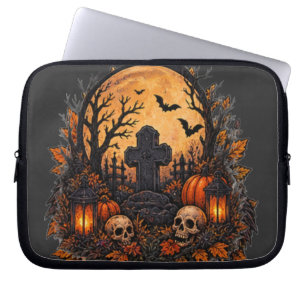 Moonlit Haunted Graveyard Gothic Halloween Cemeter Laptop Sleeve