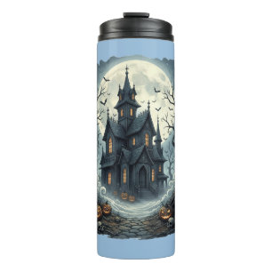 Moonlit Haunted Mansion Night Print Thermal Tumbler