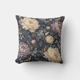Moonlit Ivory Lilac Peony Floral Throw Pillow