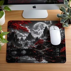 Moonlit Japanese Garden Fantasy Mouse Pad