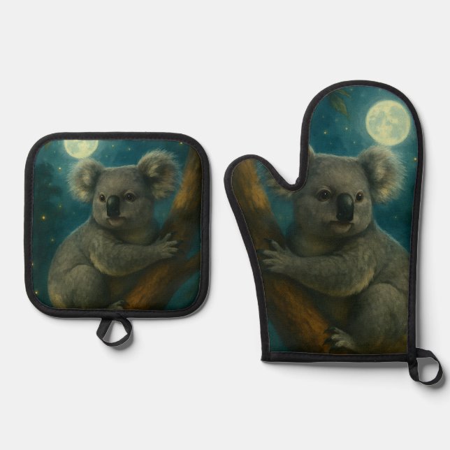Moonlit Koala Perch Oven Mitt & Pot Holder Set (Front)