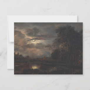 Moonlit Landscape with Bridge by van der Neer: Postcard