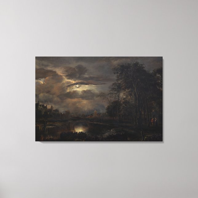 Moonlit Landscape with Bridge Canvas Print (Front)