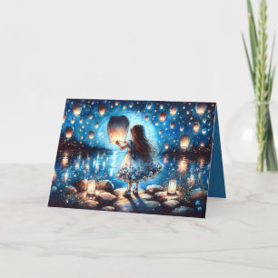 Moonlit Lantern Lake Girl Card