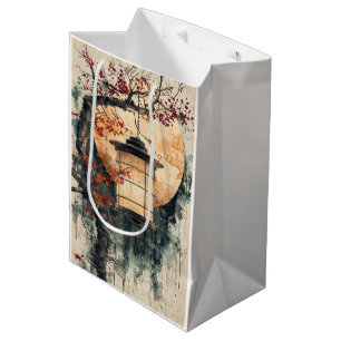 Moonlit Lantern Sumi-E Watercolor (2) Medium Gift Bag