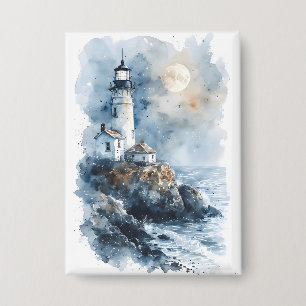 Moonlit Lighthouse on Rocky Coastline