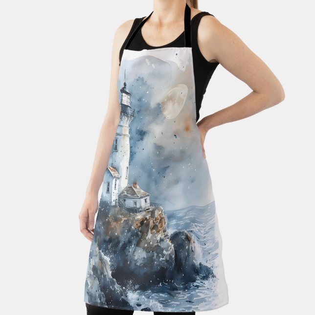 Moonlit Lighthouse on Rocky Coastline Apron (Insitu)