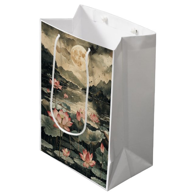 Moonlit Lotus Lake (1) Medium Gift Bag (Front Angled)