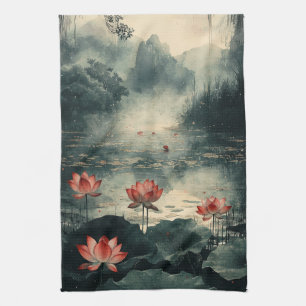 Moonlit Lotus Lake (2) Kitchen Towel