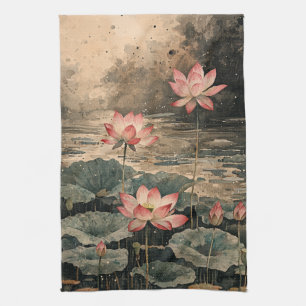 Moonlit Lotus Lake (3) Kitchen Towel