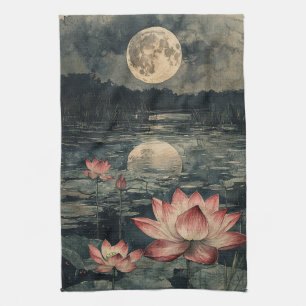 Moonlit Lotus Lake (4) Kitchen Towel
