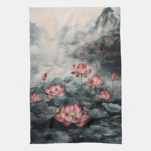 Moonlit Lotus Lake (5) Kitchen Towel
