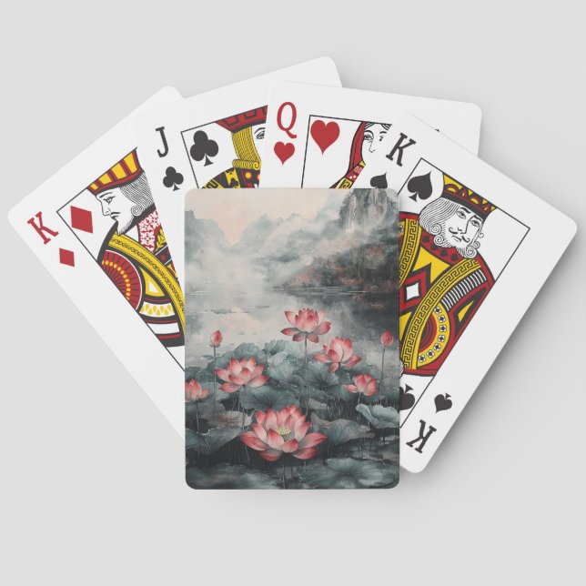Moonlit Lotus Lake (5) Playing Cards (Back)