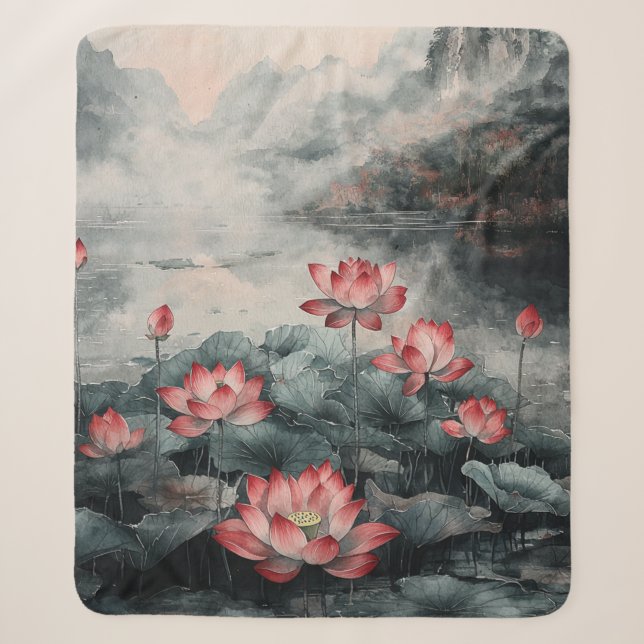 Moonlit Lotus Lake (5) Sherpa Blanket (Front)