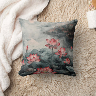 Moonlit Lotus Lake (5) Throw Pillow