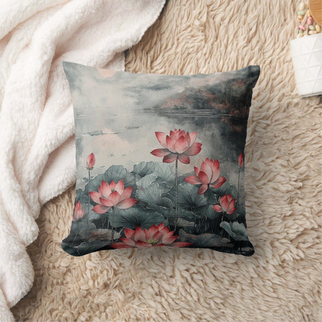Moonlit Lotus Lake (5) Throw Pillow (Blanket)
