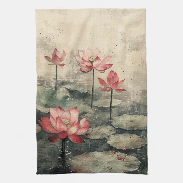 Moonlit Lotus Lake (6) Kitchen Towel (Vertical)